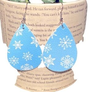 5/$25 Pastel Blue Snowflake Leather Earrings Christmas Stocking Stuffer Hanukkah